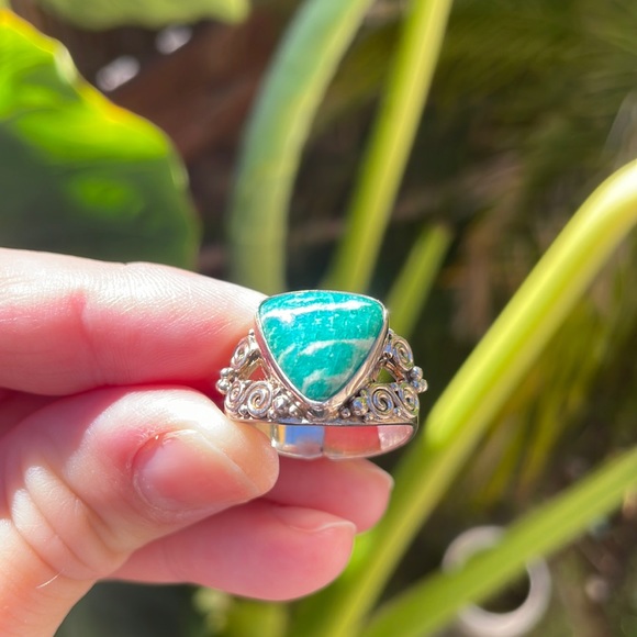 Jewelry - Sajen Amazonite .925 Sterling Silver Ring Adjustable Blue Green